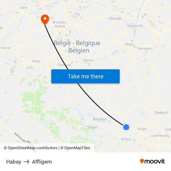 Habay to Affligem map