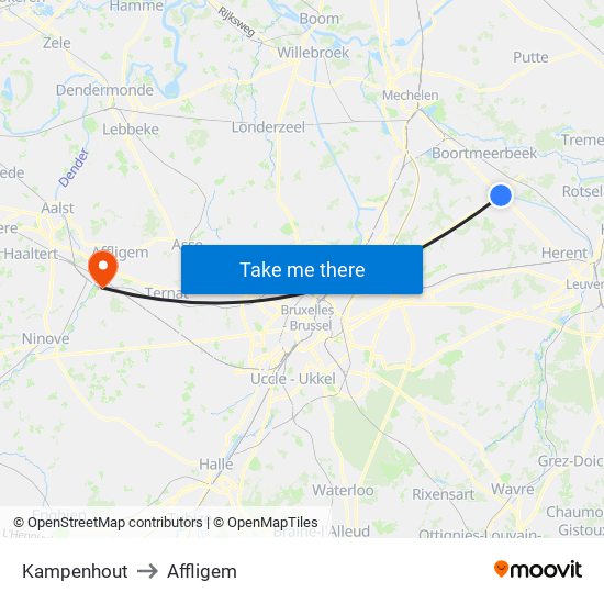 Kampenhout to Affligem map