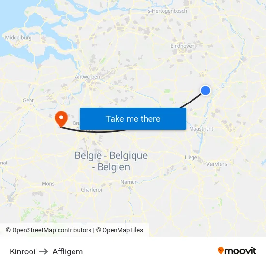 Kinrooi to Affligem map