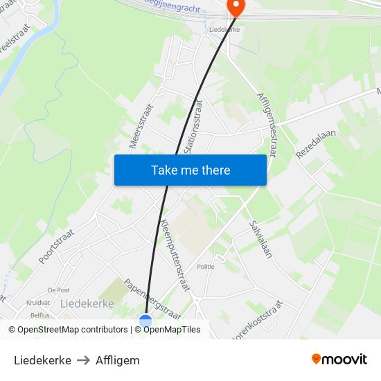 Liedekerke to Affligem map