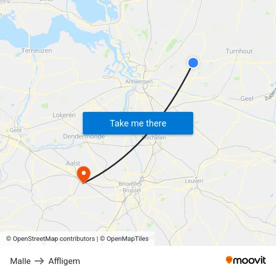 Malle to Affligem map