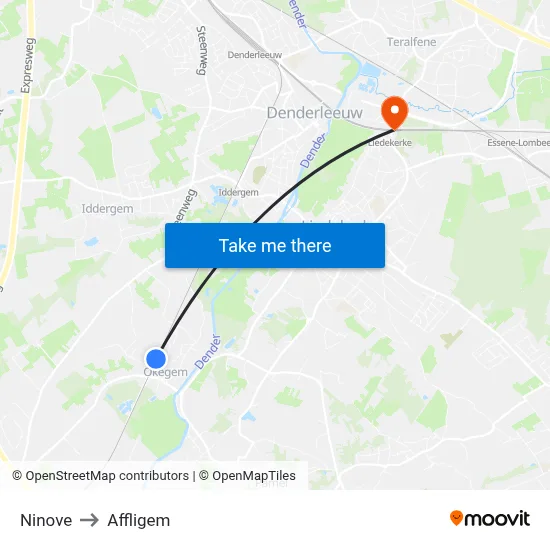 Ninove to Affligem map