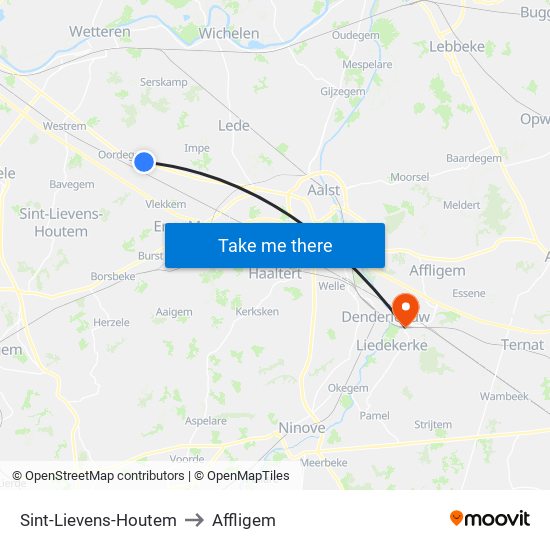 Sint-Lievens-Houtem to Affligem map