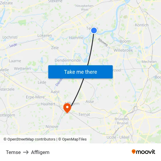 Temse to Affligem map