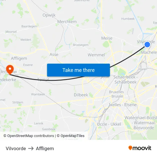 Vilvoorde to Affligem map
