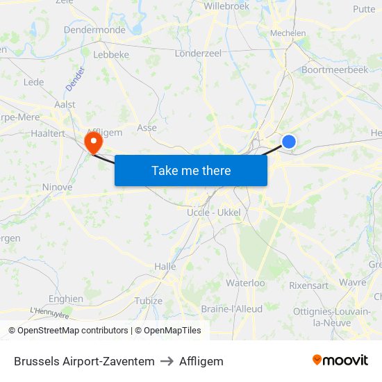 Brussels Airport-Zaventem to Affligem map