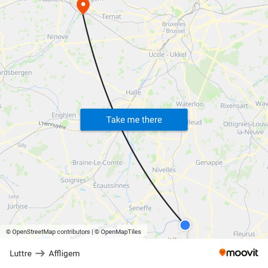 Luttre to Affligem map