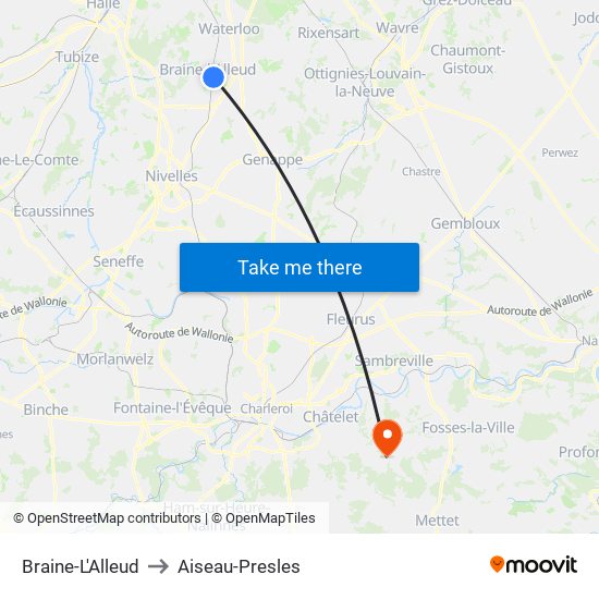 Braine-L'Alleud to Aiseau-Presles map