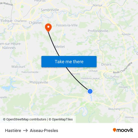 Hastière to Aiseau-Presles map