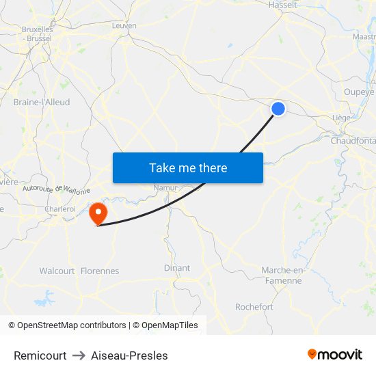 Remicourt to Aiseau-Presles map