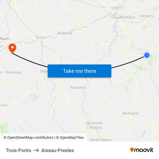 Trois-Ponts to Aiseau-Presles map