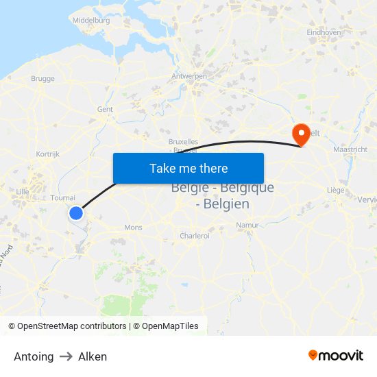 Antoing to Alken map