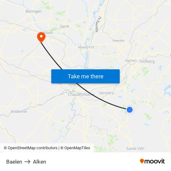 Baelen to Alken map