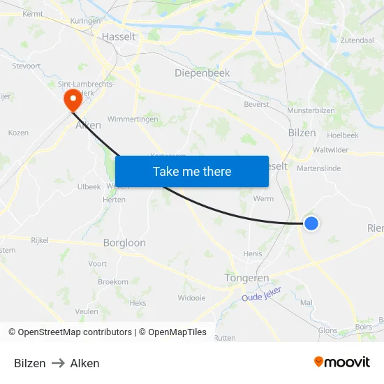 Bilzen to Alken map