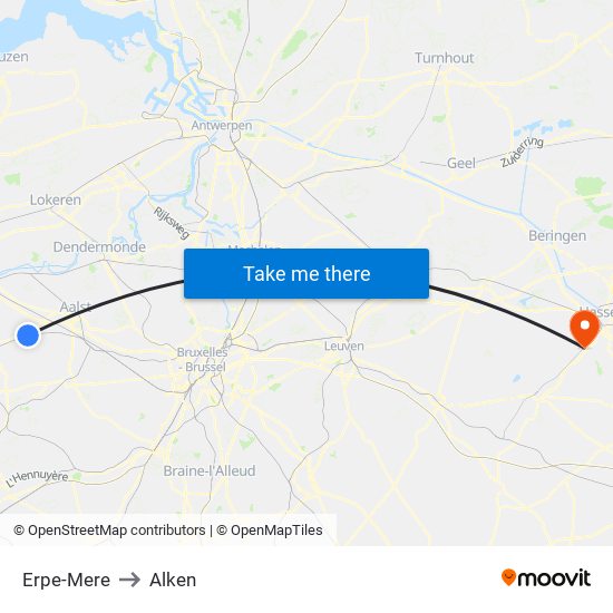 Erpe-Mere to Alken map