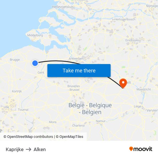 Kaprijke to Alken map