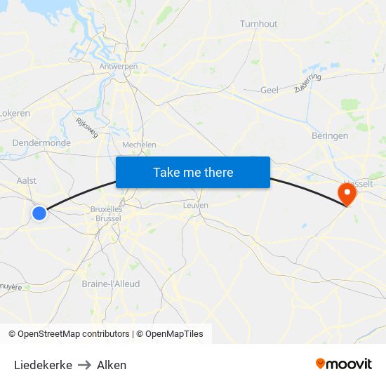 Liedekerke to Alken map