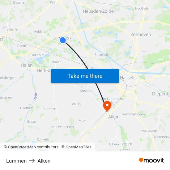 Lummen to Alken map