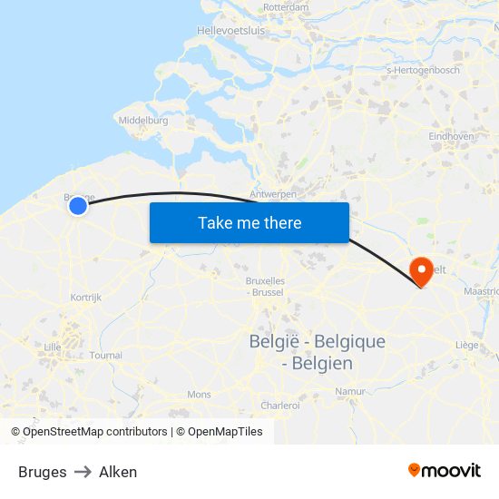 Bruges to Alken map