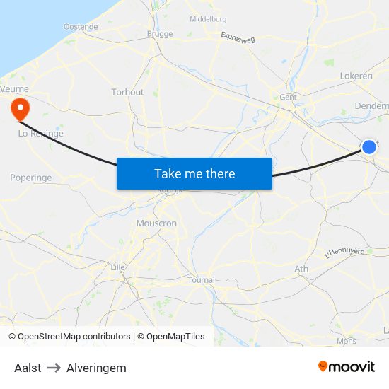 Aalst to Alveringem map