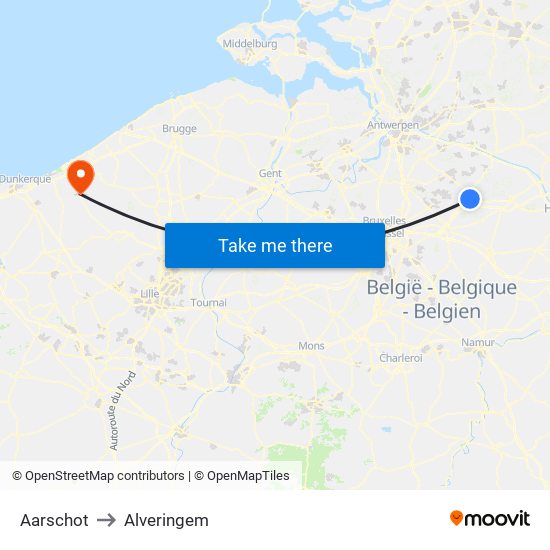 Aarschot to Alveringem map