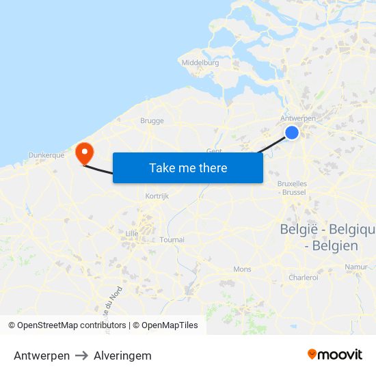 Antwerpen to Alveringem map