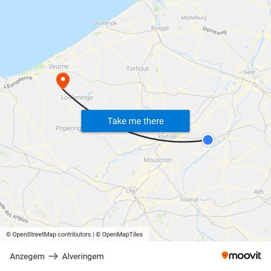 Anzegem to Alveringem map