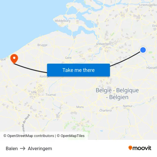 Balen to Alveringem map