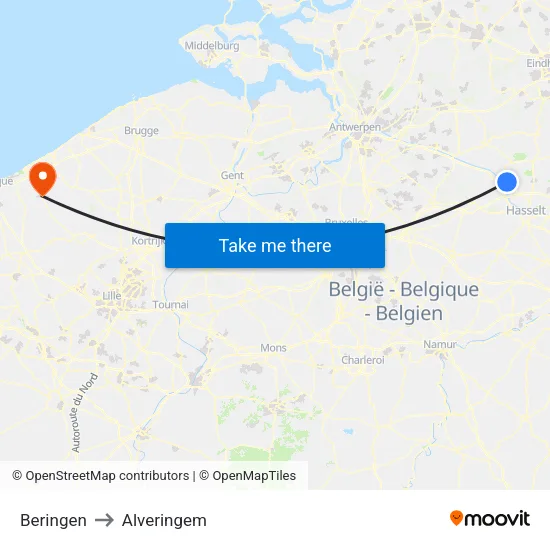 Beringen to Alveringem map