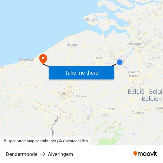 Dendermonde to Alveringem map