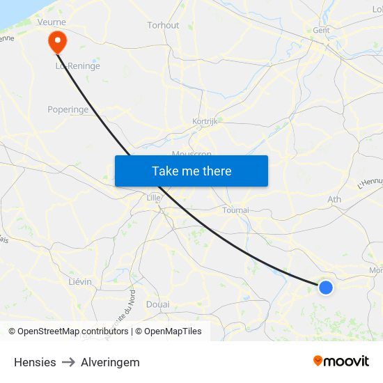 Hensies to Alveringem map