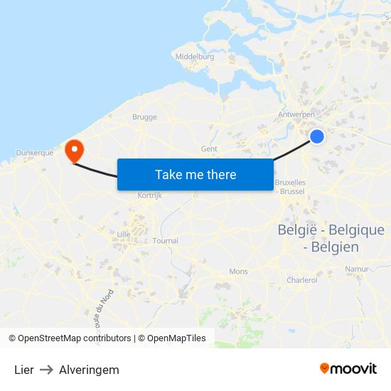 Lier to Alveringem map