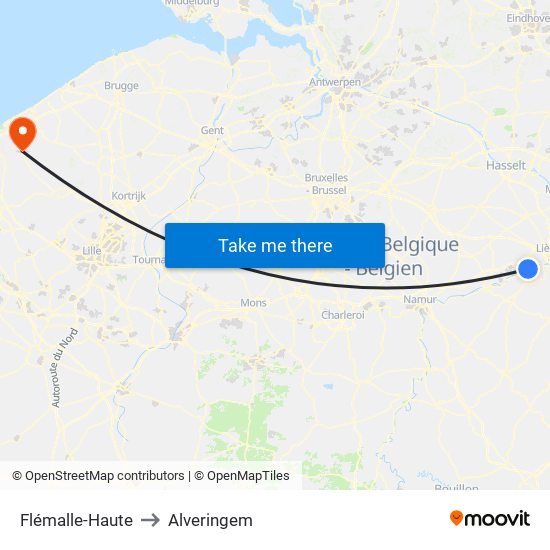 Flémalle-Haute to Alveringem map