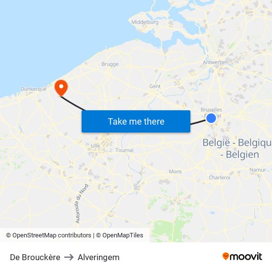 De Brouckère to Alveringem map