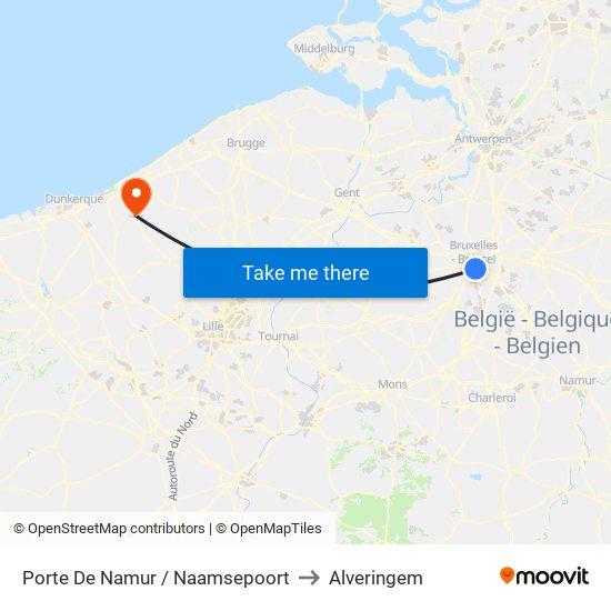 Porte De Namur / Naamsepoort to Alveringem map