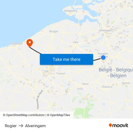 Rogier to Alveringem map