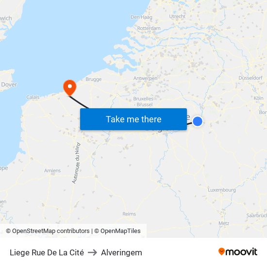 Liege Rue De La Cité to Alveringem map