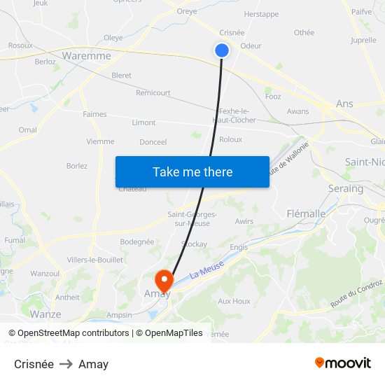 Crisnée to Amay map
