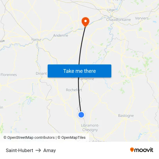 Saint-Hubert to Amay map