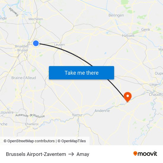 Brussels Airport-Zaventem to Amay map