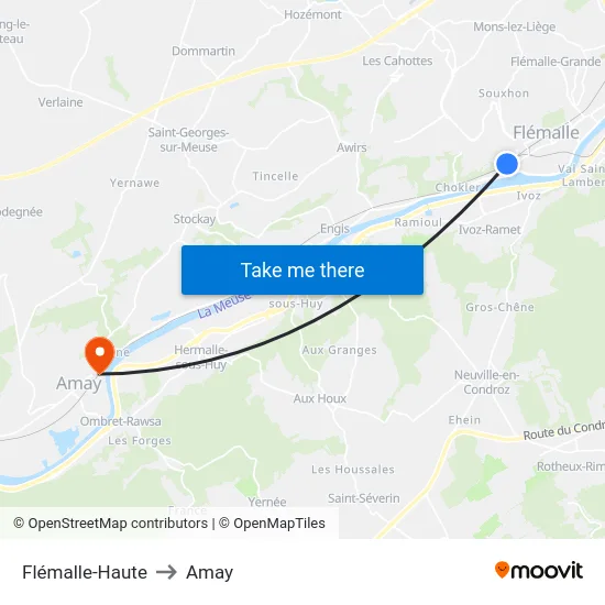 Flémalle-Haute to Amay map