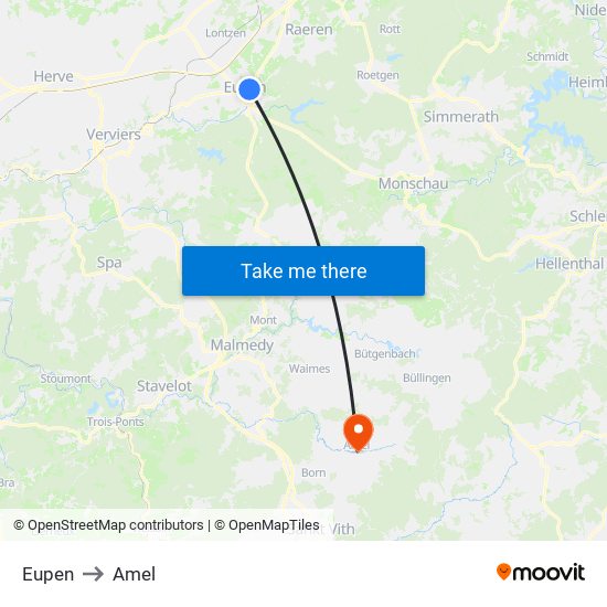 Eupen to Amel map