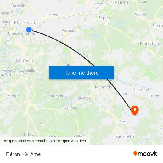 Fléron to Amel map