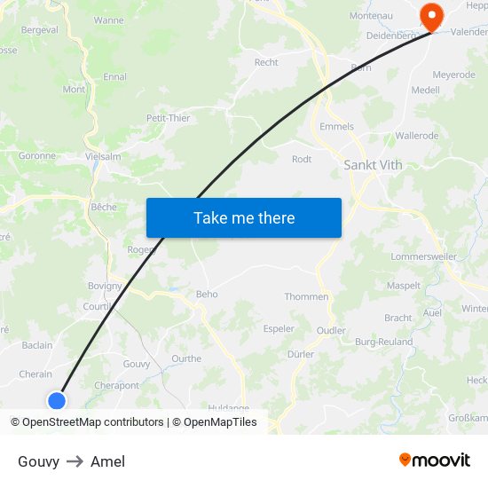 Gouvy to Amel map