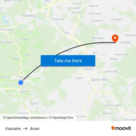 Vielsalm to Amel map