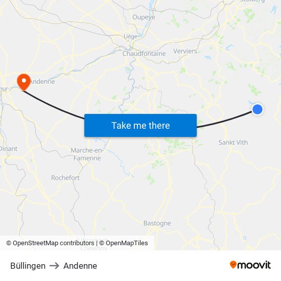 Büllingen to Andenne map