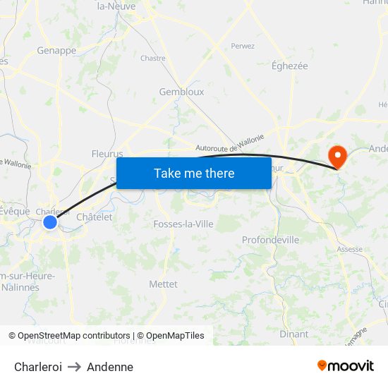 Charleroi to Andenne map