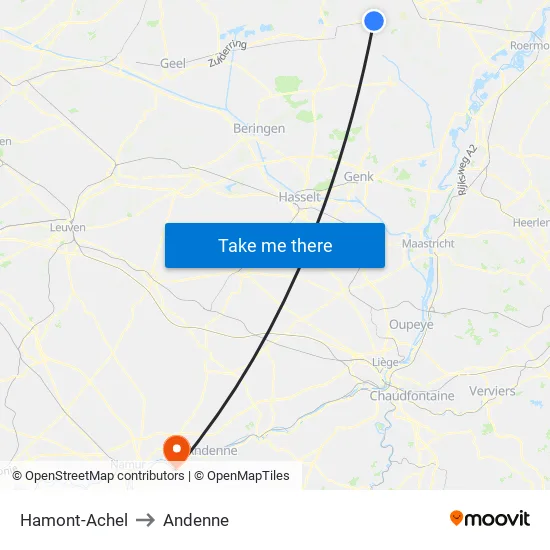 Hamont-Achel to Andenne map