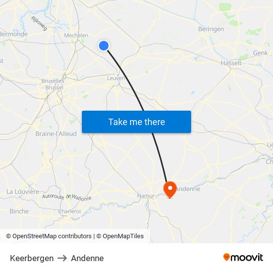 Keerbergen to Andenne map