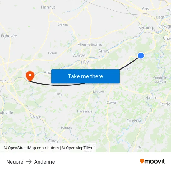 Neupré to Andenne map